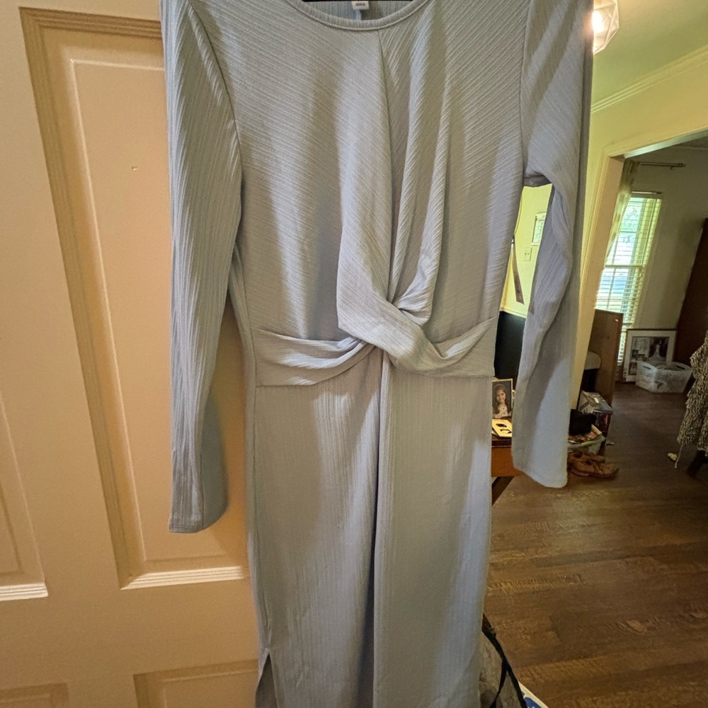 Nine West Gray Sheath Dress Long Sleeve Crew Neck